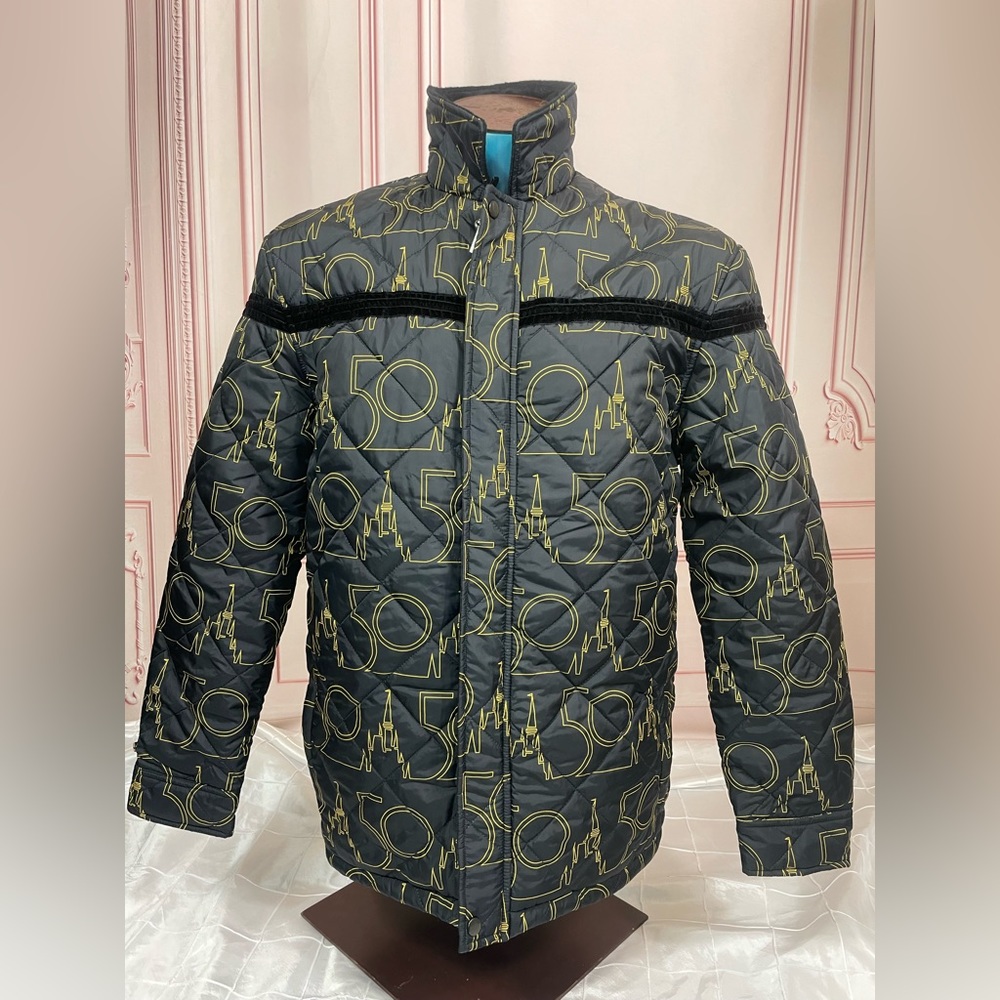 Disney Park 50th anniversary quilted jacket adult black and gold patter SZ M 2X